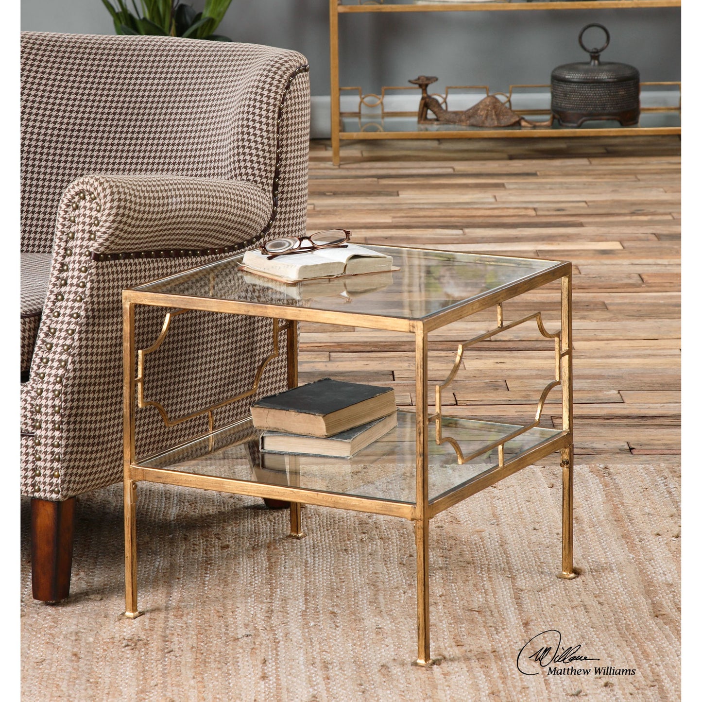 002 S-253030 | Additional Silo | Genell Cube Table by Uttermost in gold. Made from metal, tempered glass in a modern style.