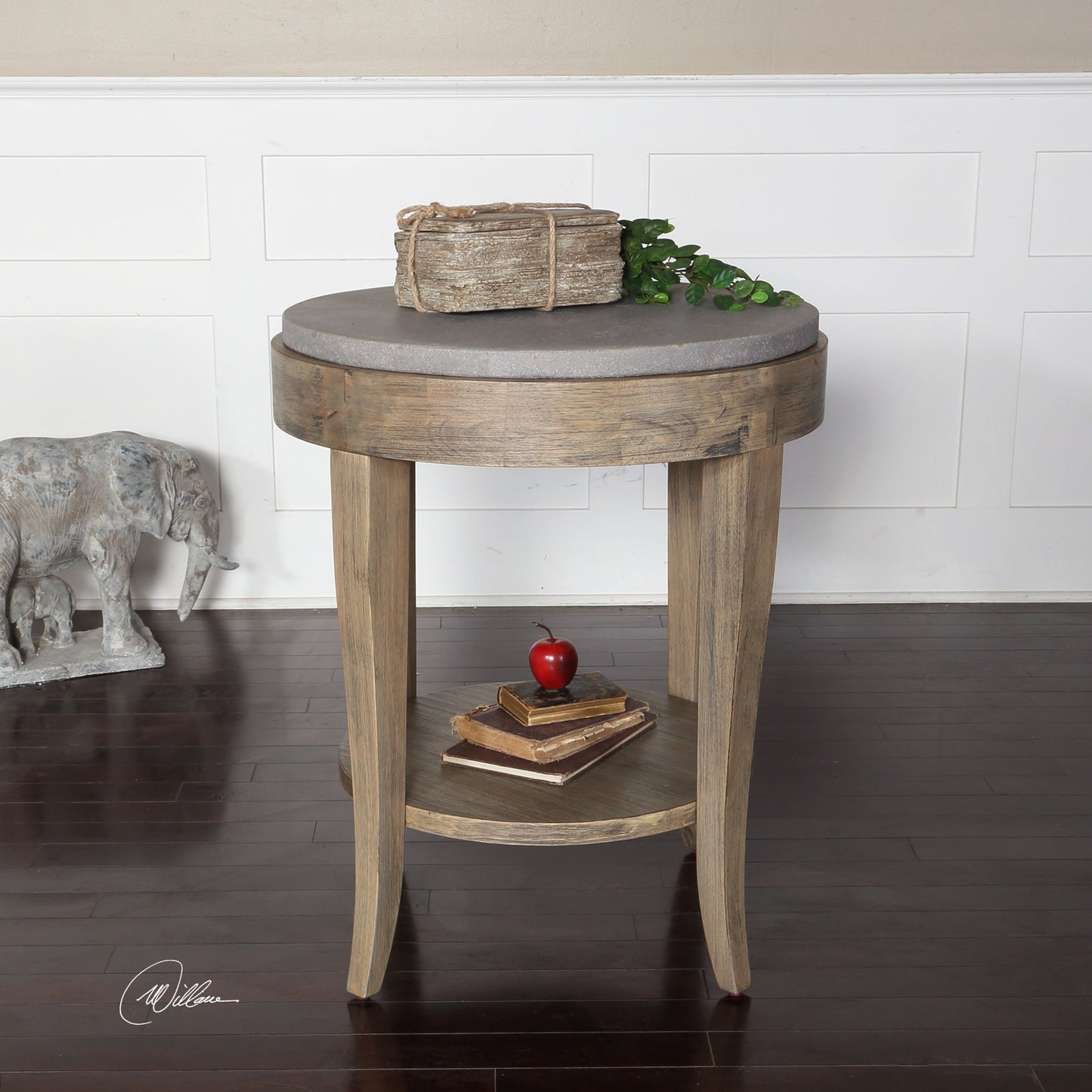 003 S-253257 | Additional Silo | Deka Round Accent Table by Uttermost. Made from wood, concrete in a cottage & farmhouse style.