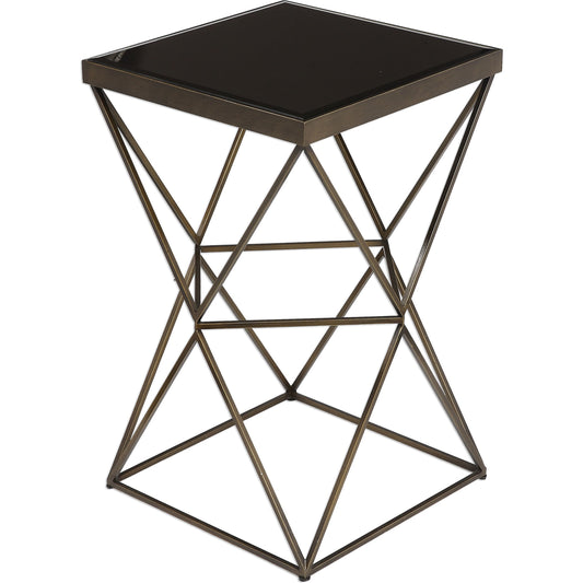 Uberto Caged Frame Accent Table by Uttermost. Made from steel, tempered glass in a modern style.