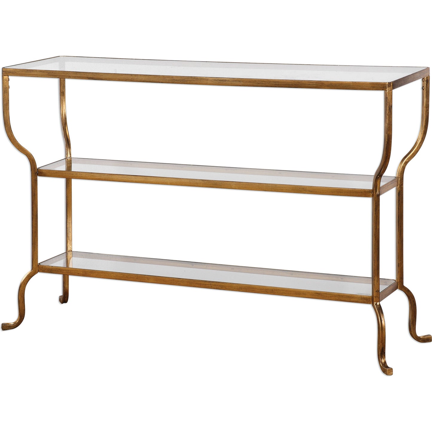 002 S-253090 | Additional Silo | Deline Console Table by Uttermost in gold. Made from iron, glass in a modern style.