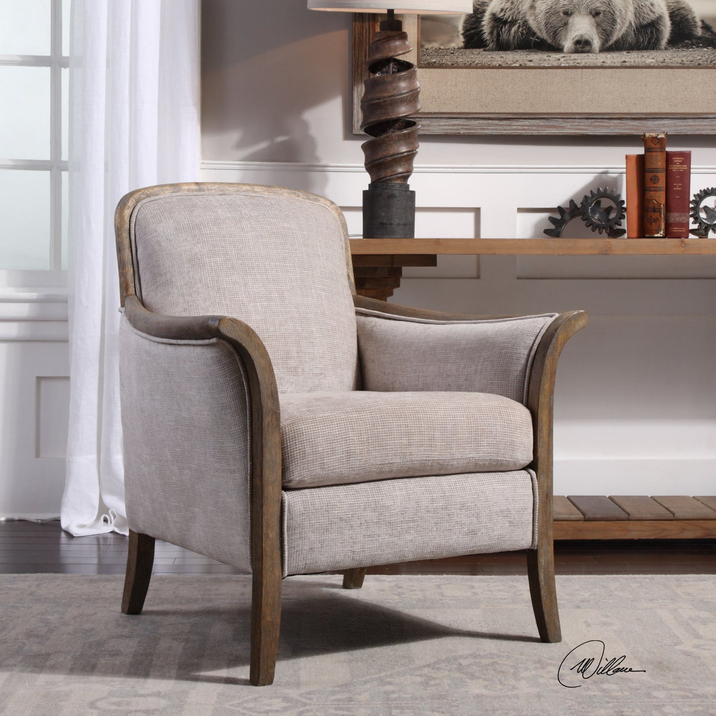 003 S-252879 | Additional Silo | Brittoney Armchair by Uttermost. Made from solid wood, plywood, fabric, foam in a cottage & farmhouse style.