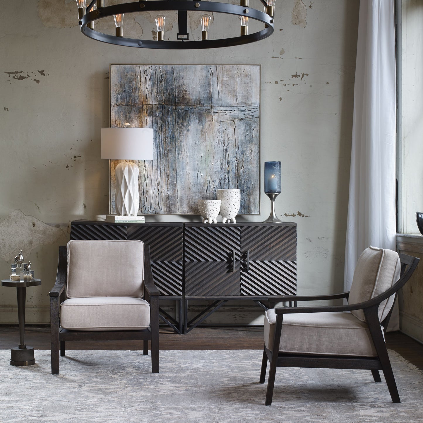 008 S-252894 | Lifestyle | Lyle Accent Chair by Uttermost. Made from solid wood, plywood, fabric, foam in a modern style.