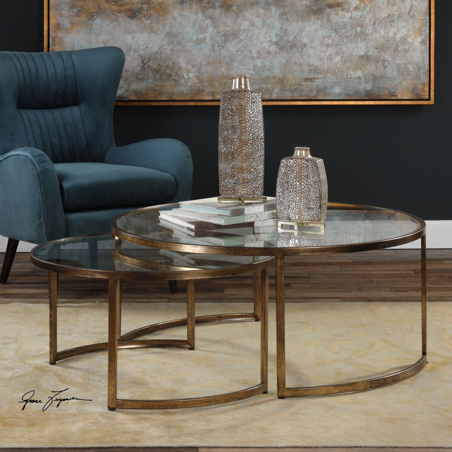 003 S-253127 | Additional Silo | Rhea Nested Coffee Tables (Set of 2) by Uttermost. Made from metal, glass in a modern style.