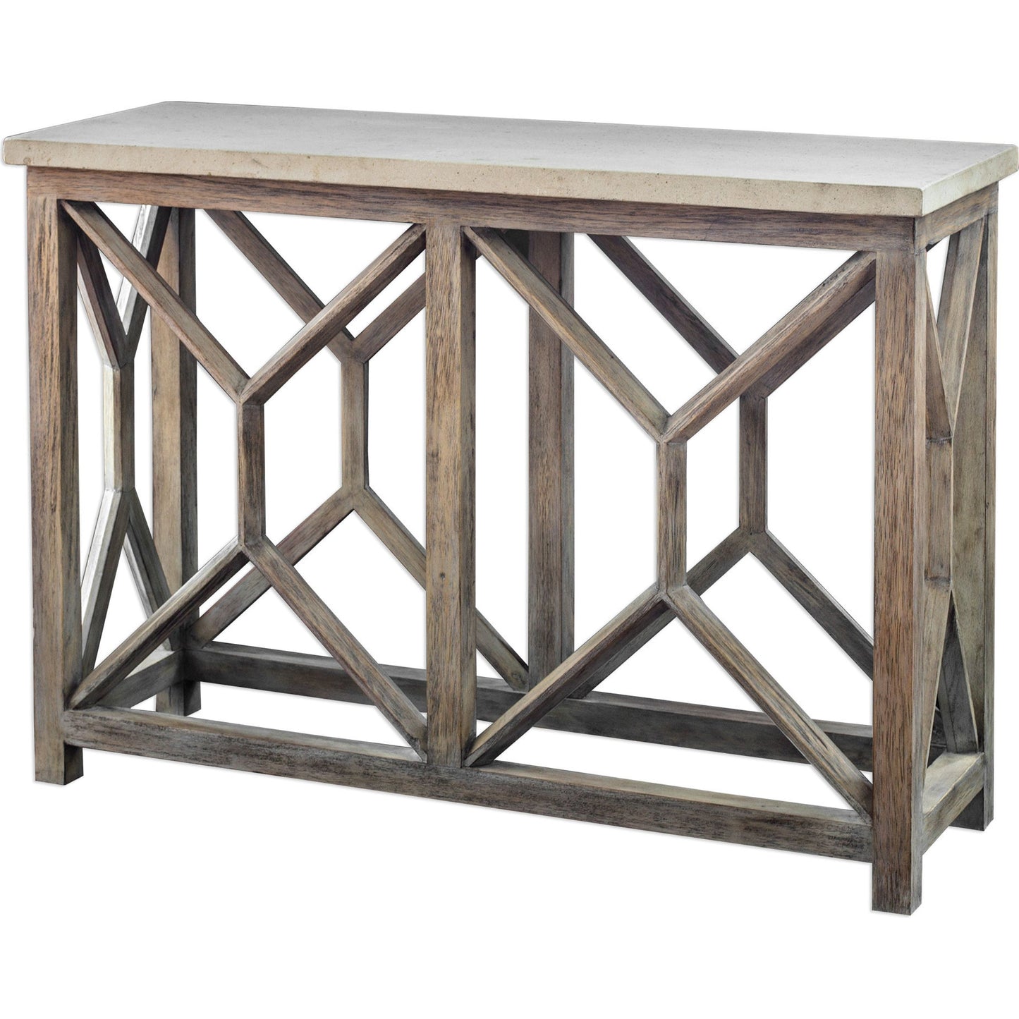 002 S-253233 | Additional Silo | Catali Ivory Stone Console Table by Uttermost. Made from javawood with stone in a cottage & farmhouse style.