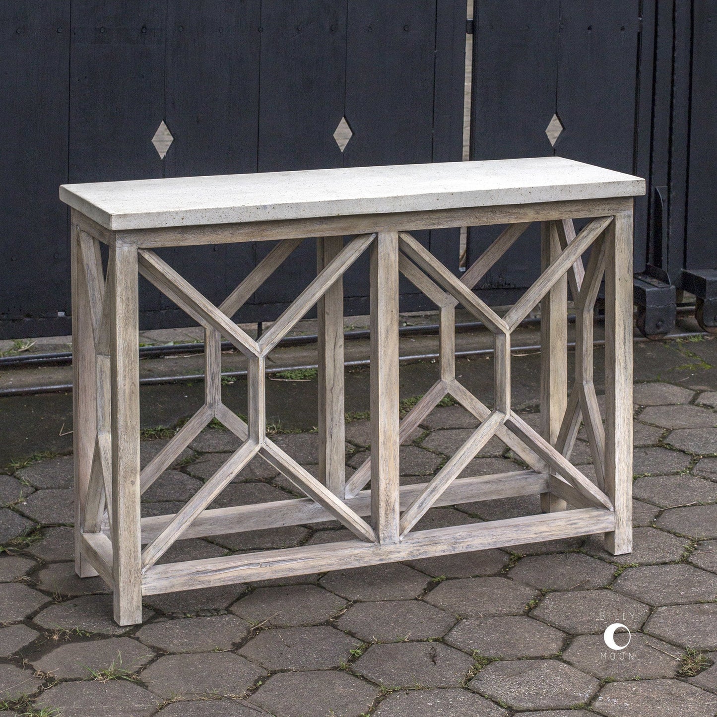 004 S-253233 | Additional Silo | Catali Ivory Stone Console Table by Uttermost. Made from javawood with stone in a cottage & farmhouse style.