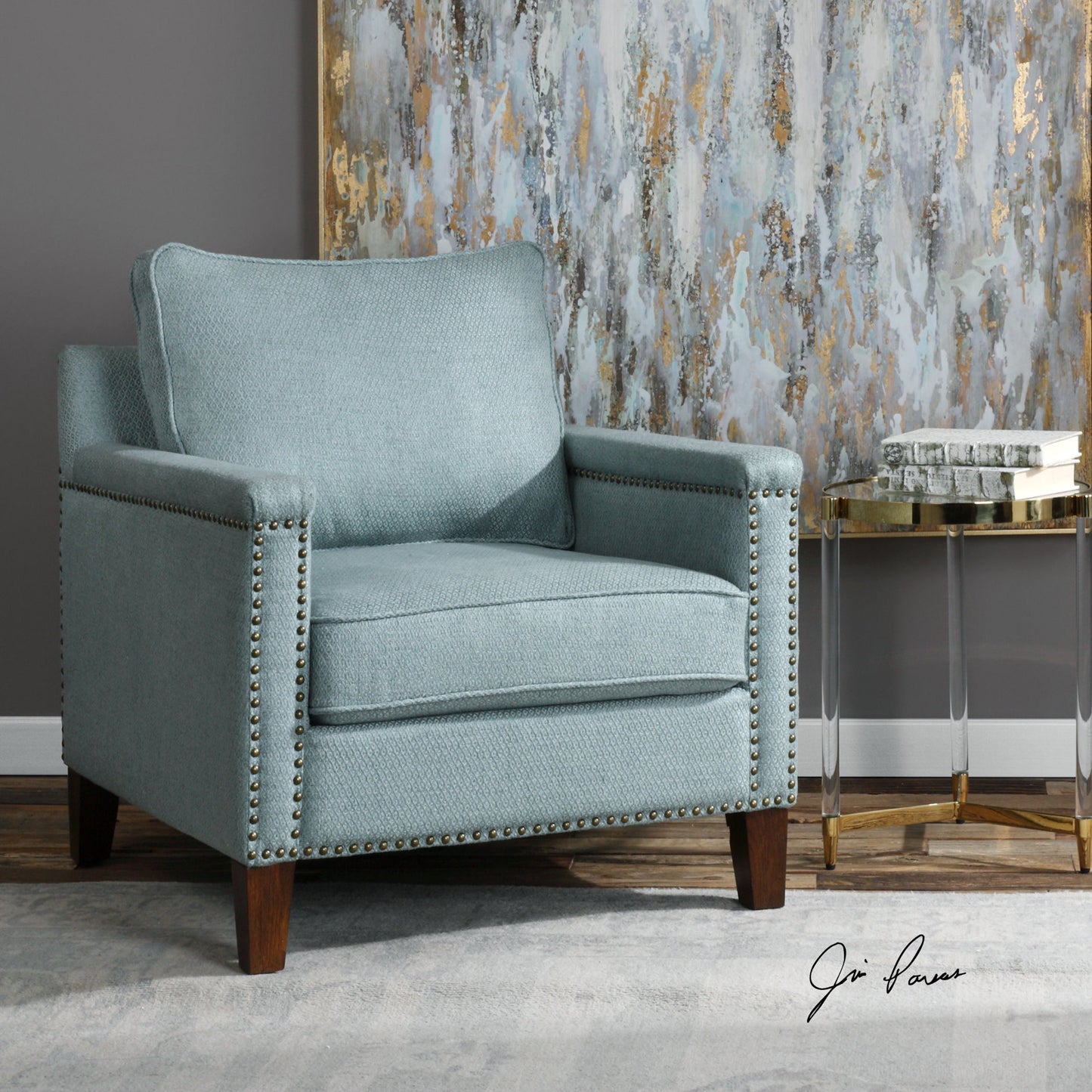003 S-252887 | Additional Silo | Charlotta Accent Chair by Uttermost. Made from fabric, plywood, oak, foam in a cottage & farmhouse style.