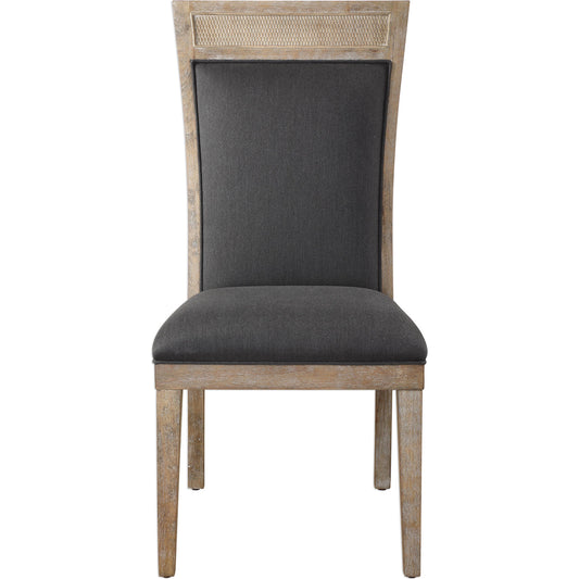 Encore Armless Chair by Uttermost in dark gray. Made from solid wood, plywood, rattan, fabric, foam in a modern style.