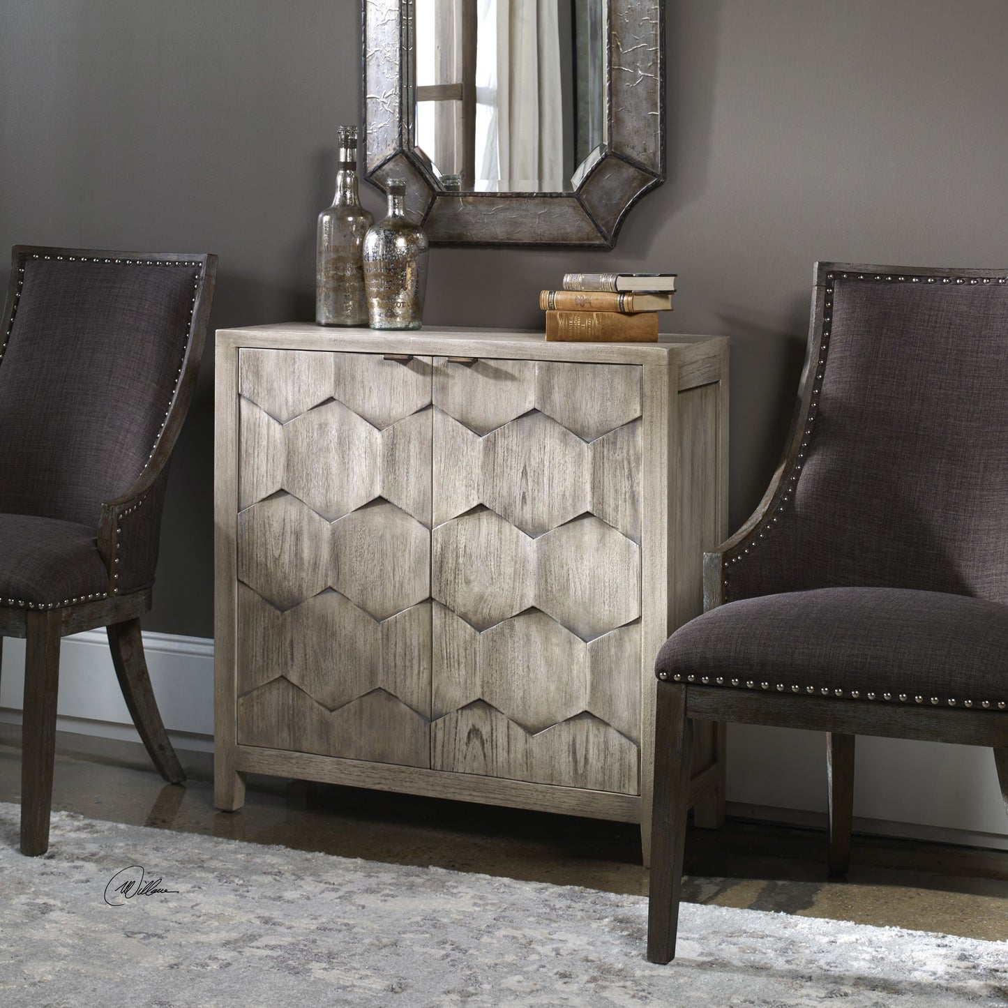 002 S-329030 | Additional Silo | Catori Smoked Ivory Console Cabinet by Uttermost. Made from mdf carb phase 2 with mahogany wood in a eclectic & global style.