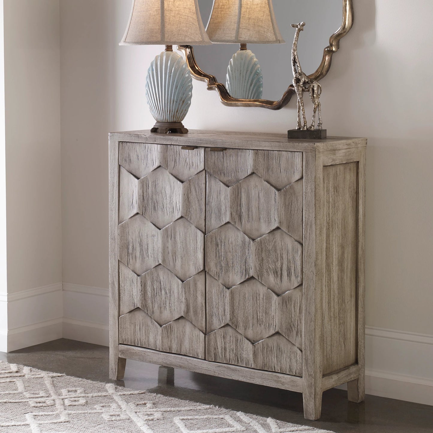 009 S-329030 | Lifestyle | Catori Smoked Ivory Console Cabinet by Uttermost. Made from mdf carb phase 2 with mahogany wood in a eclectic & global style.