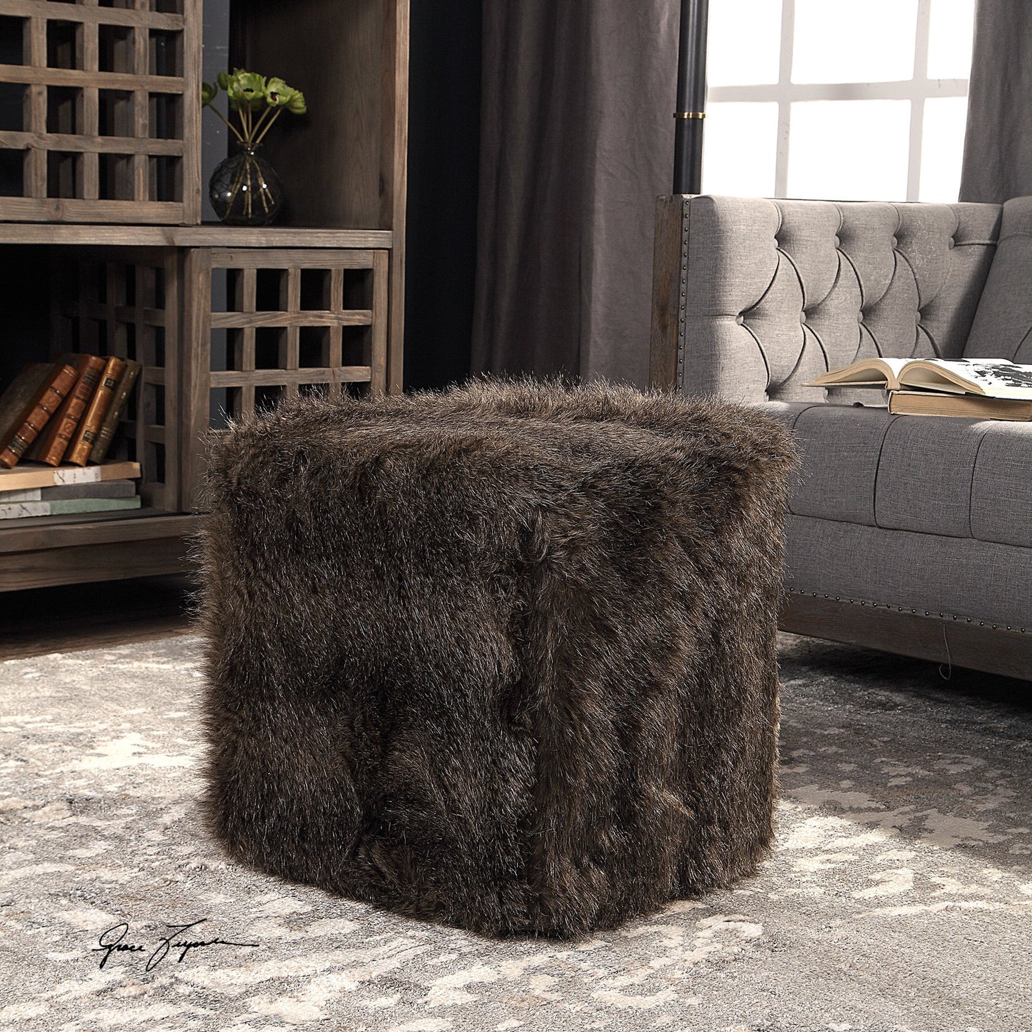 002 S-328949 | Additional Silo | Jayna Fur Ottoman by Uttermost. Made from mdf, faux fur, foam in a modern style.