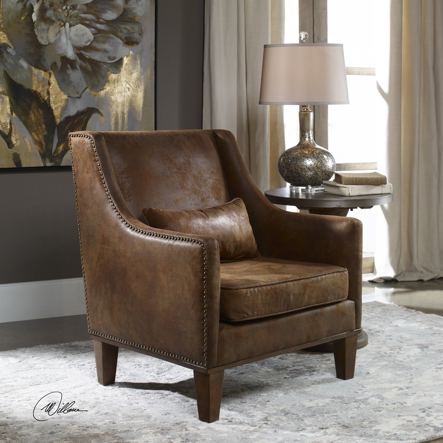 005 S-252806 | Additional Silo | Clay Armchair by Uttermost. Made from fabric, wood, plywood, foam in a cottage & farmhouse style.