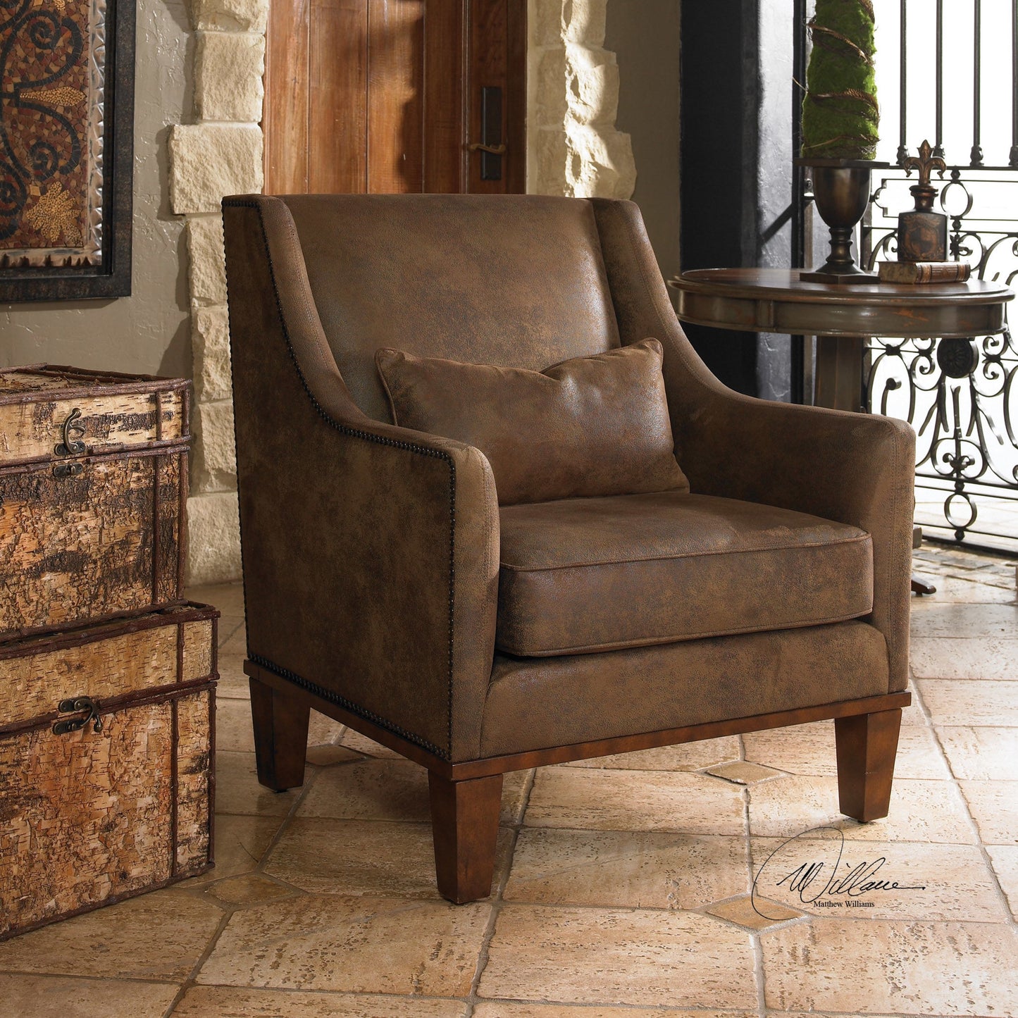 004 S-252806 | Additional Silo | Clay Armchair by Uttermost. Made from fabric, wood, plywood, foam in a cottage & farmhouse style.