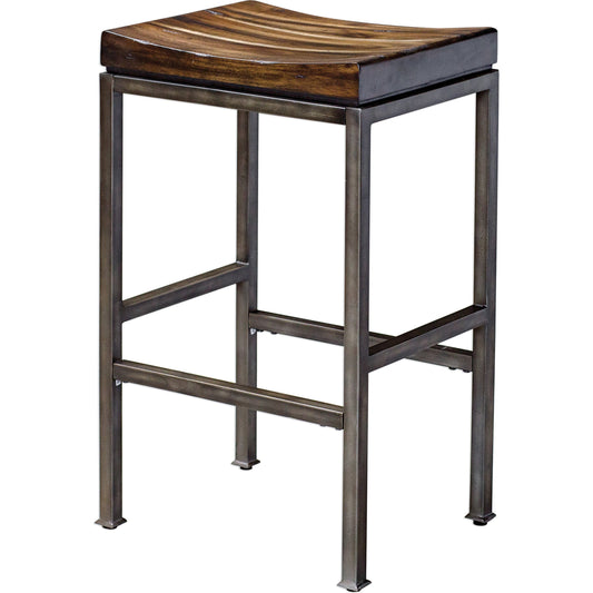 Beck Industrial Bar Stool by Uttermost. Made from metal iron with javawood in a modern style.