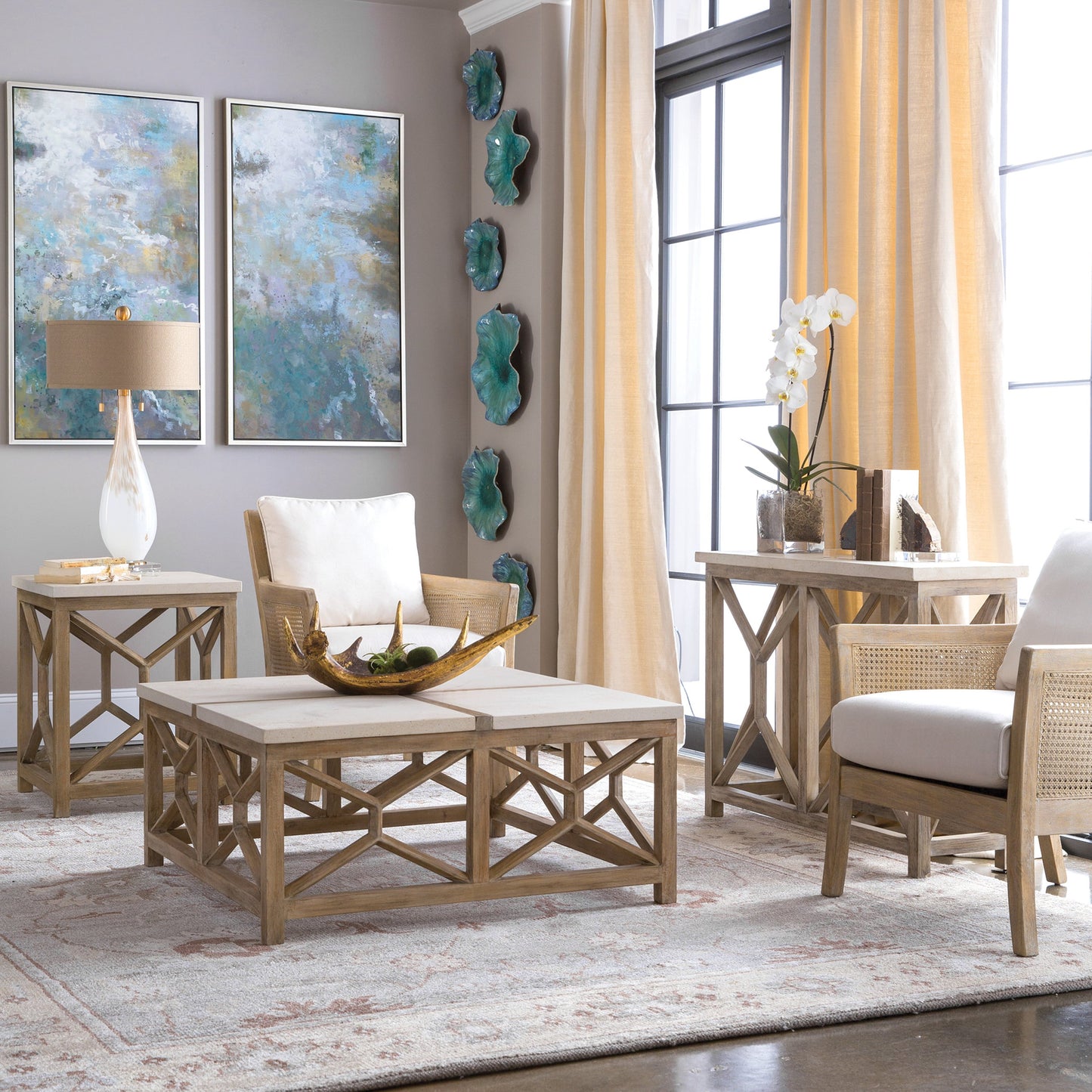 009 S-329041 | Lifestyle | Catali Stone Coffee Table by Uttermost. Made from javawood with plywood carb phase 2, limestone in a transitional style.