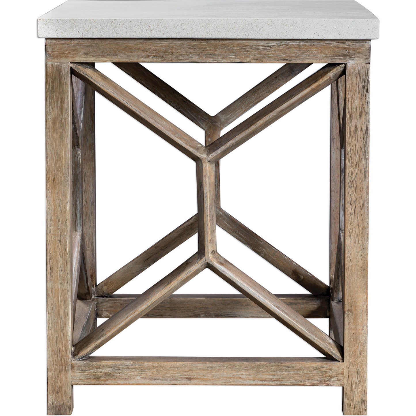 006 S-329042 | Additional Silo | Catali Stone End Table by Uttermost. Made from javawood with plywood carb phase 2, limestone in a transitional style.