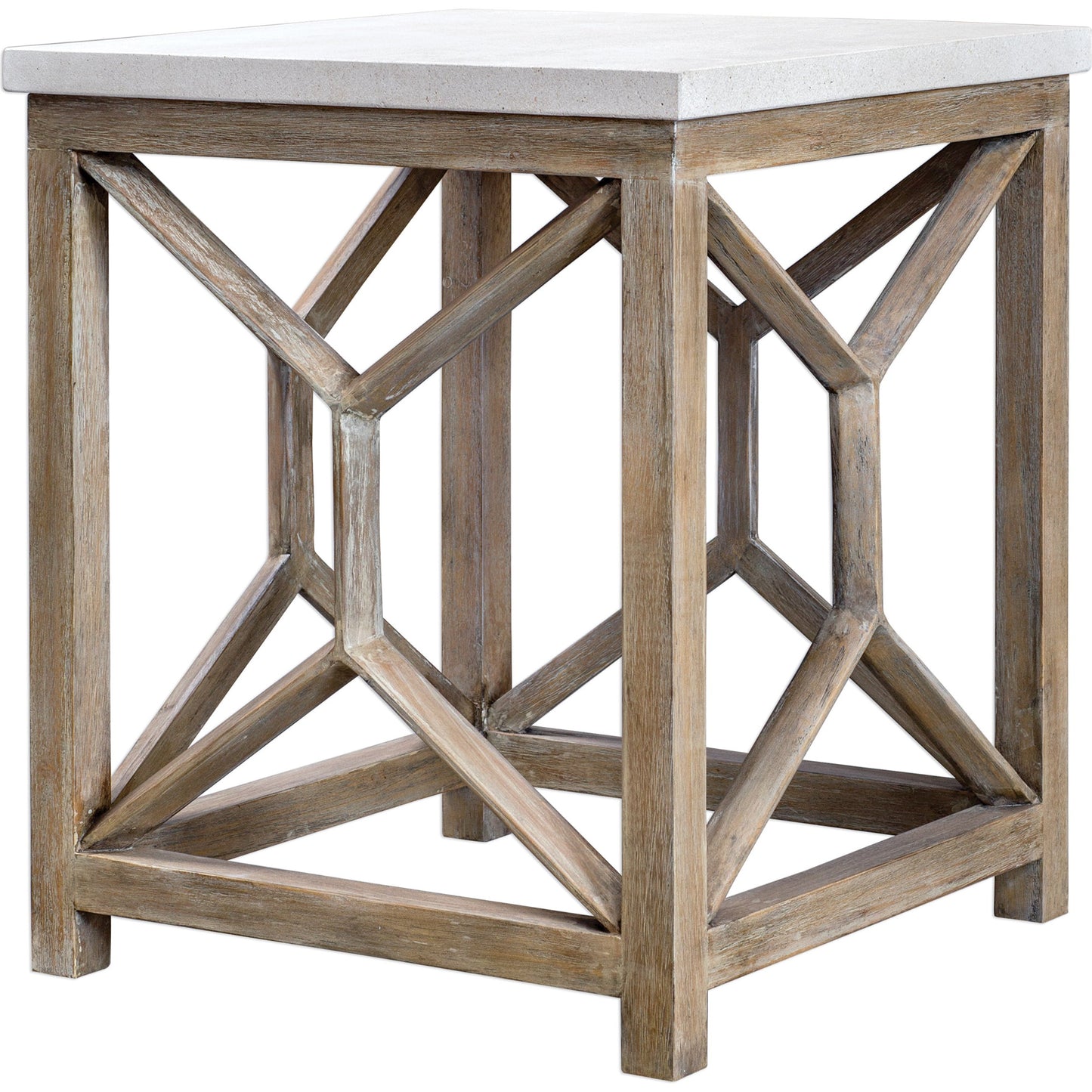 005 S-329042 | Additional Silo | Catali Stone End Table by Uttermost. Made from javawood with plywood carb phase 2, limestone in a transitional style.