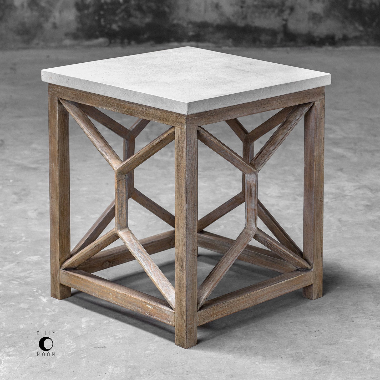 002 S-329042 | Additional Silo | Catali Stone End Table by Uttermost. Made from javawood with plywood carb phase 2, limestone in a transitional style.