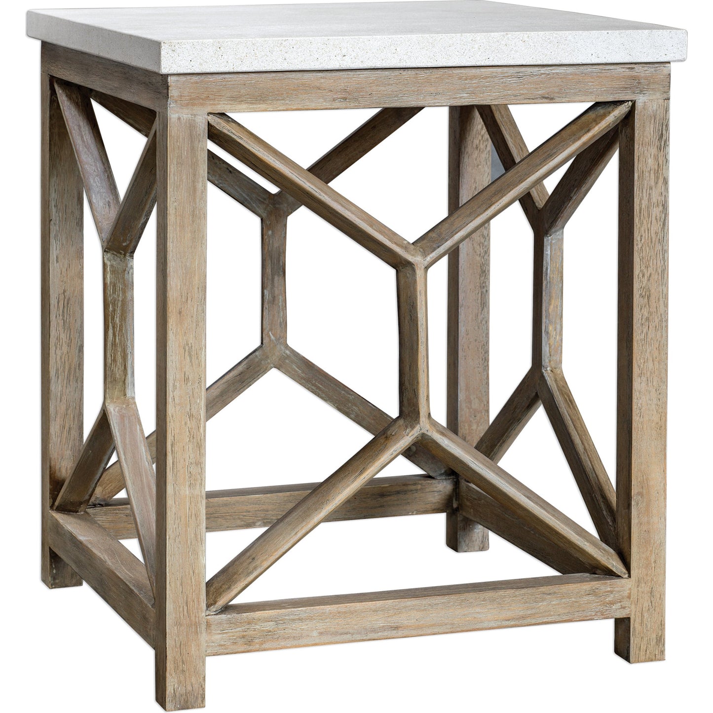 001 S-329042 | Additional Silo | Catali Stone End Table by Uttermost. Made from javawood with plywood carb phase 2, limestone in a transitional style.