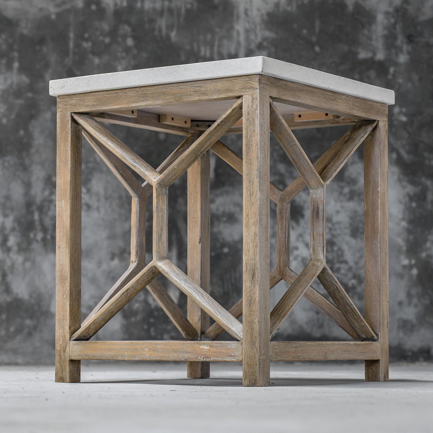 008 S-329042 | Additional Silo | Catali Stone End Table by Uttermost. Made from javawood with plywood carb phase 2, limestone in a transitional style.