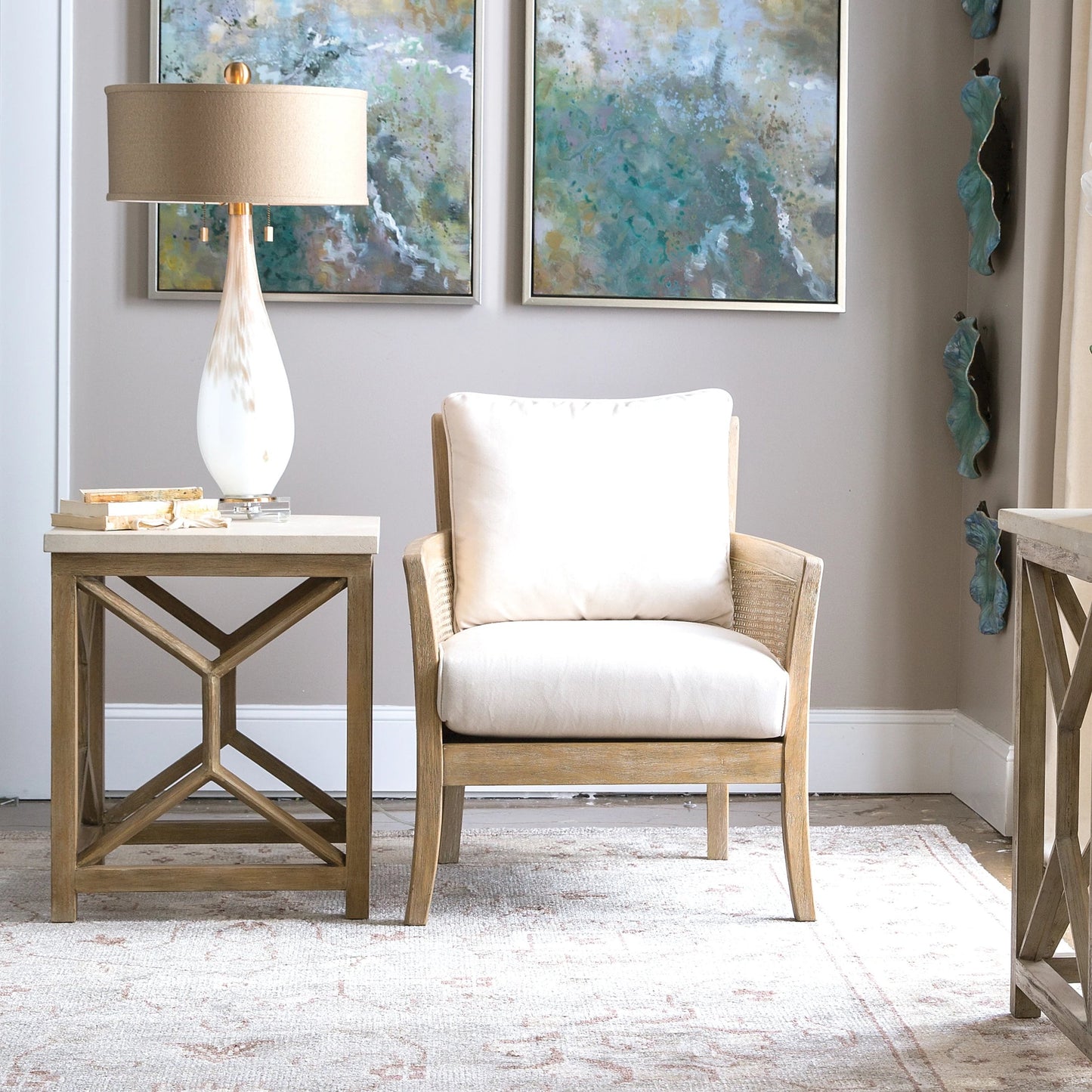 010 S-329042 | Lifestyle | Catali Stone End Table by Uttermost. Made from javawood with plywood carb phase 2, limestone in a transitional style.