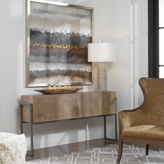 Nevis Contemporary Sofa Table by Uttermost. Made from mdf carb phase 2 with mahogany wood, iron metal in a modern style.