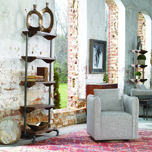 Rhordyn Industrial Etagere by Uttermost. Made from acacia wood with mdf carb phase 2, iron metal in a modern style.