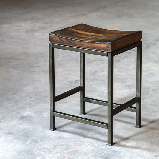 Beck Wood Counter Stool by Uttermost. Made from javawood with metal iron in a rustic style.