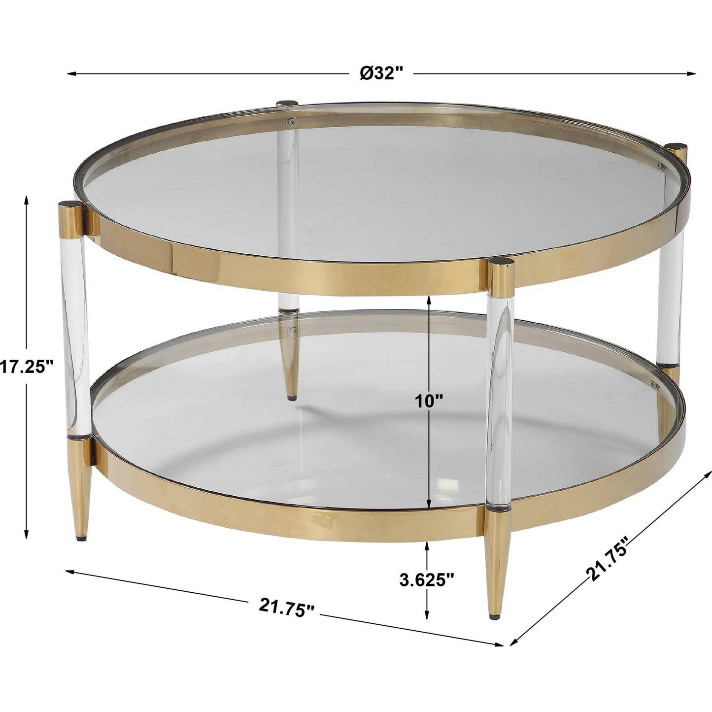 006 SR-388977 | Additional Silo | Kellen Coffee Table by Uttermost in gold. Made from stainless steel, glass, acrylic in a transitional style.
