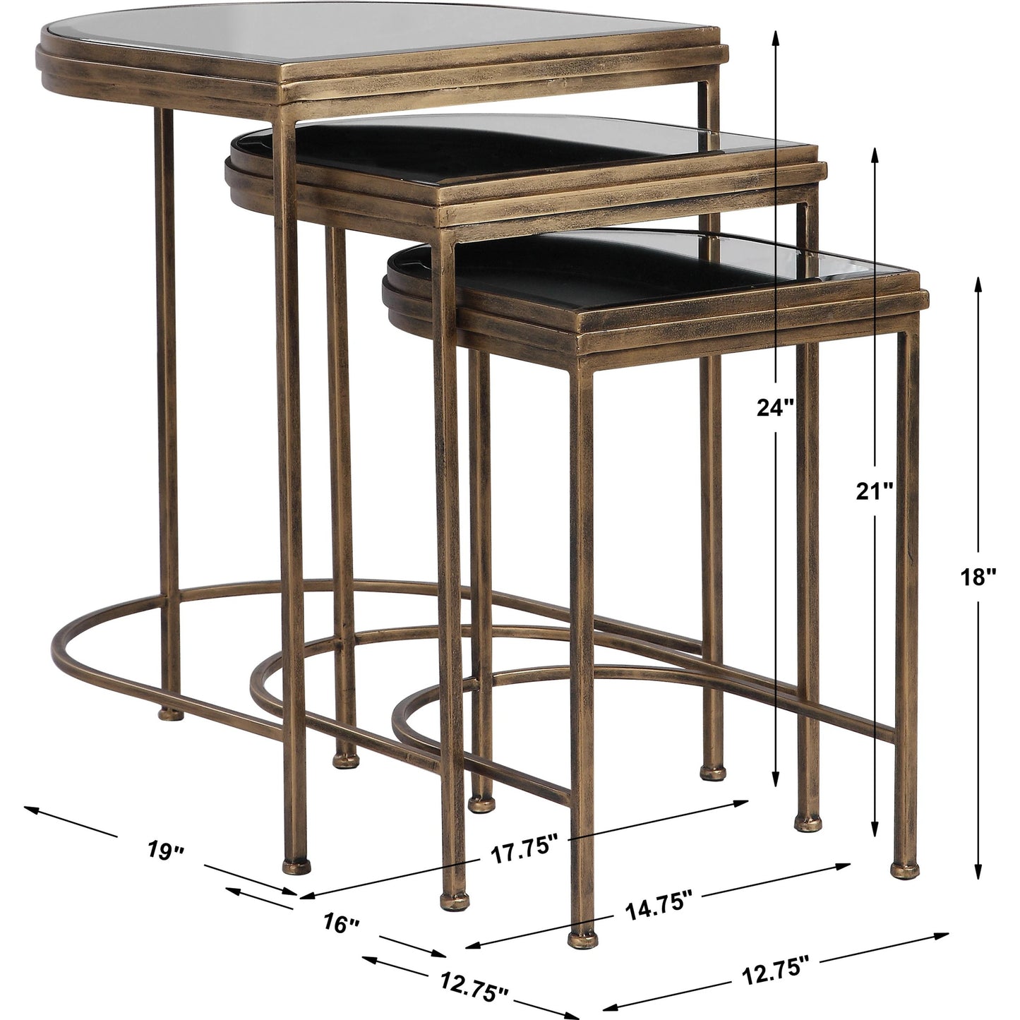 009 SR-388983 | Additional Silo | India Nesting Tables by Uttermost in antique brushed gold. Made from mirror 45%, iron 55% in a transitional style.