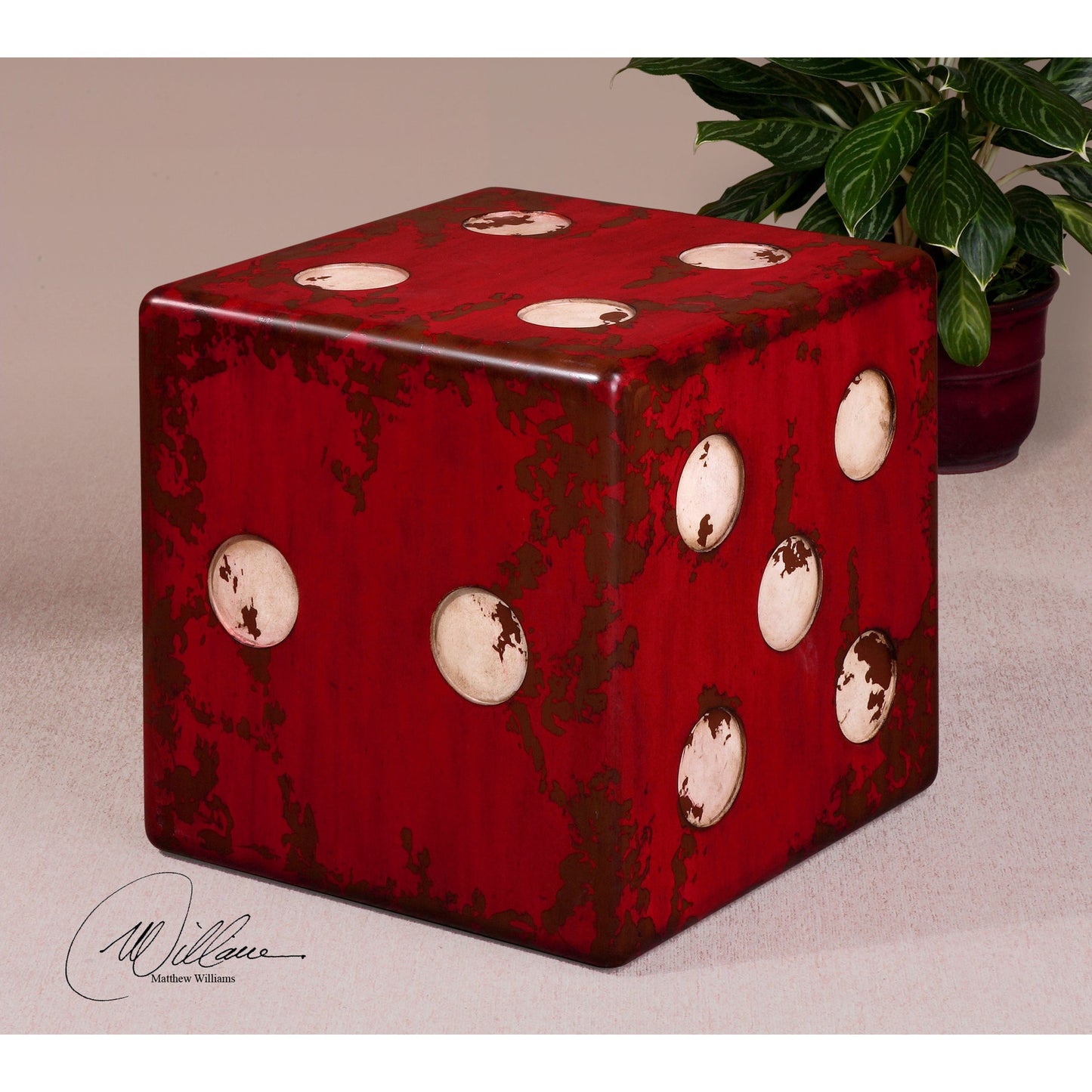 002 S-252958 | Additional Silo | Dice Red Accent Table by Uttermost in red. Made from mdf, fir wood in a cottage & farmhouse style.