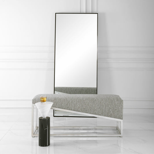 Uphill Climb Geometric Bench by Uttermost. Made from fir, iron, fabric, foam in a modern style.