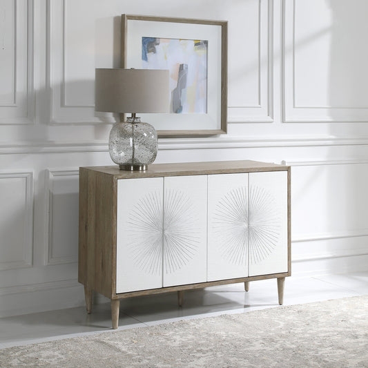 Dani Cabinet by Uttermost in white. Made from rubber wood, plywood, mdf, oak veneer in a modern style.