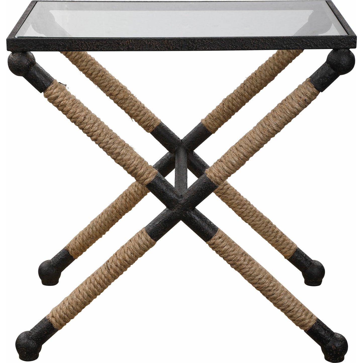 002 SR-824194 | Additional Silo | Braddock Accent Table by Uttermost. Made from iron, glass, rope in a coastal style.