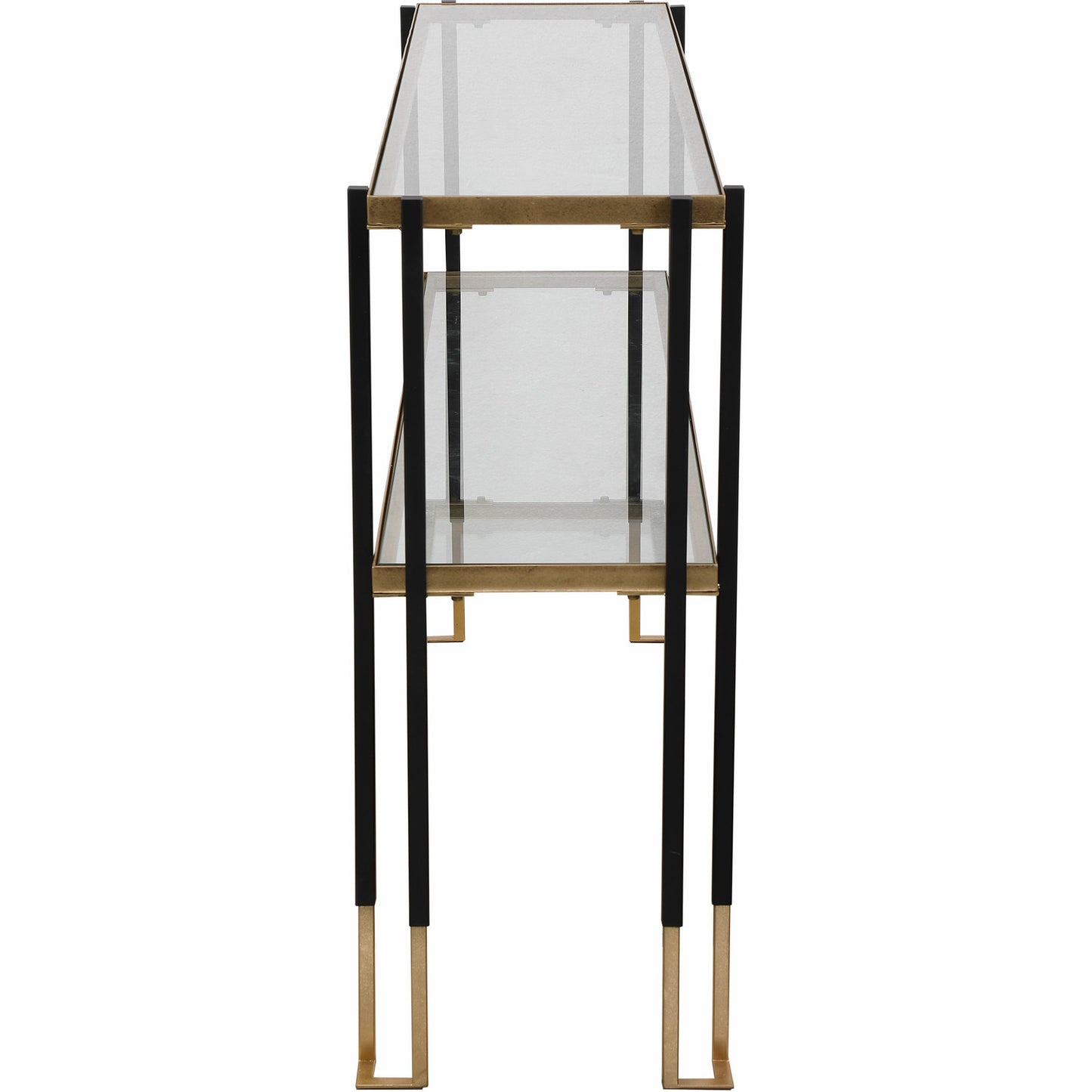 003 SR-824191 | Additional Silo | Kentmore Modern Console Table by Uttermost in matte black, brushed gold. Made from iron, glass in a transitional style.