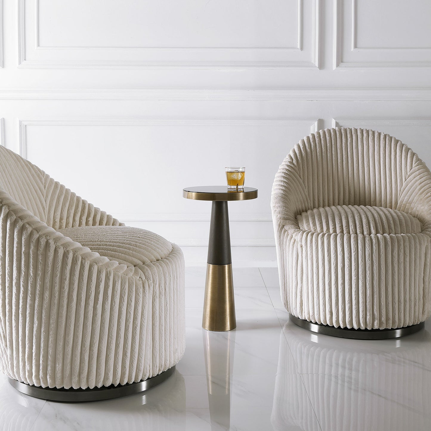 005 SR-824193 | Lifestyle | Fortier Accent Table by Uttermost in black. Made from 50% iron, 10% glass, 40% rubber wood in a eclectic & global style.