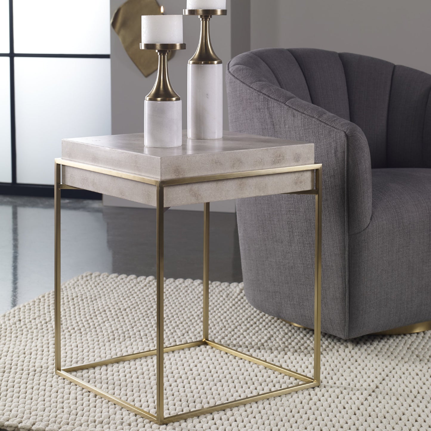 003 SR-860988 | Lifestyle | Inda Accent Table by Uttermost. Made from mdf, steel, veneer in a transitional style.