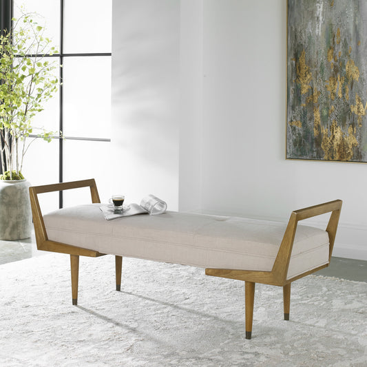 Waylon Bench by Uttermost. Made from birch wood, plywood, fabic, metal, foam in a modern style.