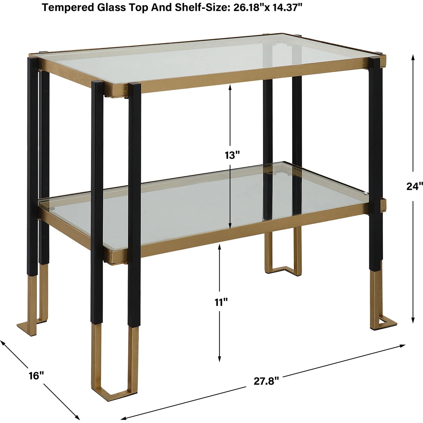 006 SI-1754817 | Additional Silo | Kentmore Side Table by Uttermost in matte black, brushed gold. Made from iron, tempered glass in a transitional style.