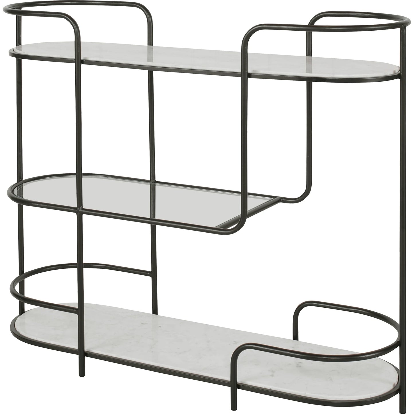 001 SI-1923698 | Additional Silo | Trolley Bar Console by Uttermost in satin black. Made from marble, iron, tempered glass in a modern style.