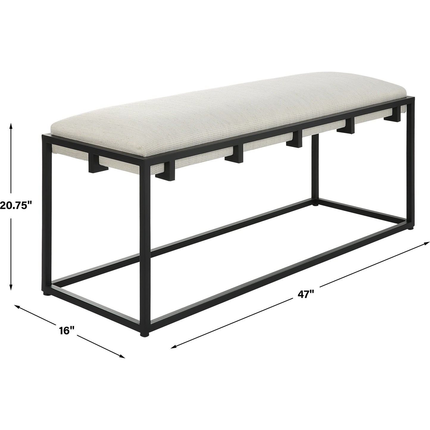 005 SI-1789789 | Additional Silo | Paradox Bench by Uttermost in matte black. Made from iron, mdf, polyester, foam in a transitional style.