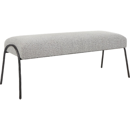 Jacobsen Bench by Uttermost in ivory, warm gray. Made from fabric, foam, plywood, iron in a modern style.
