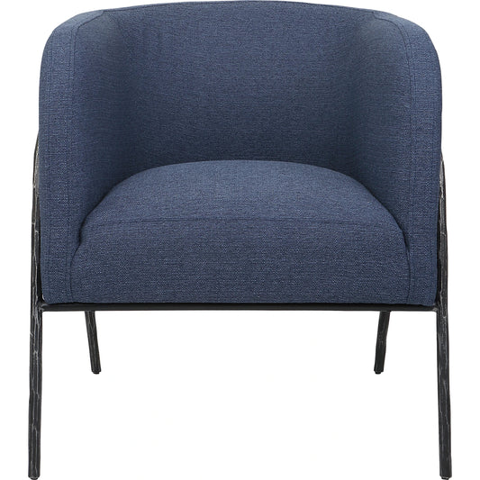 001 SI-1923669 | Primary Silo | Jacobsen Denim Accent Chair by Uttermost in blue denim and blue denim. Made from fabric, foam, plywood, iron in a modern style.