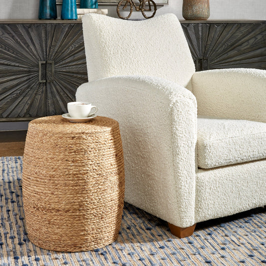 Resort Accent Stool by Uttermost. Made from mdf, straw rope, fir in a coastal style.