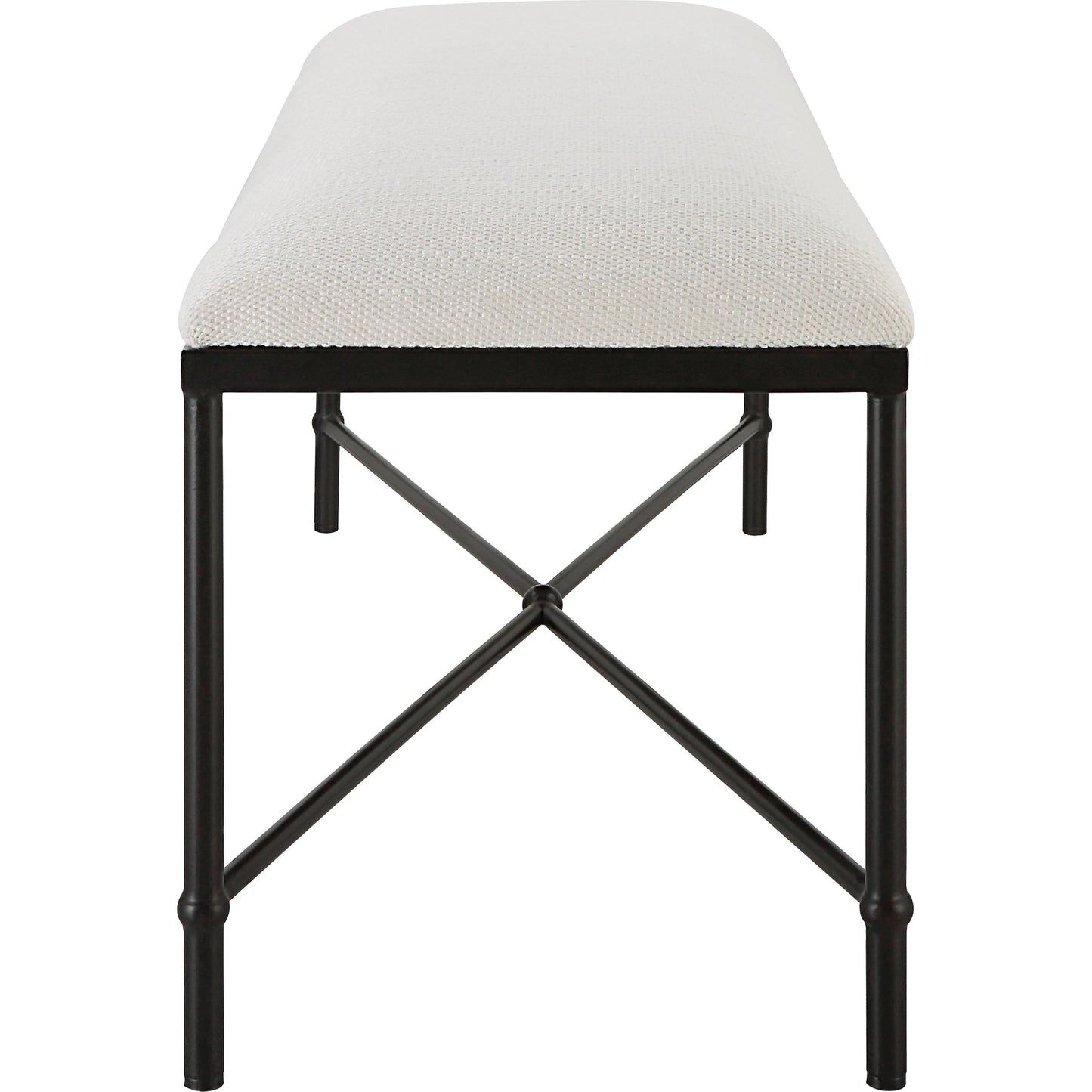 004 SI-1923674 | Additional Silo | Avenham Bench by Uttermost in satin black. Made from foam, fabric, mdf, iron in a coastal style.