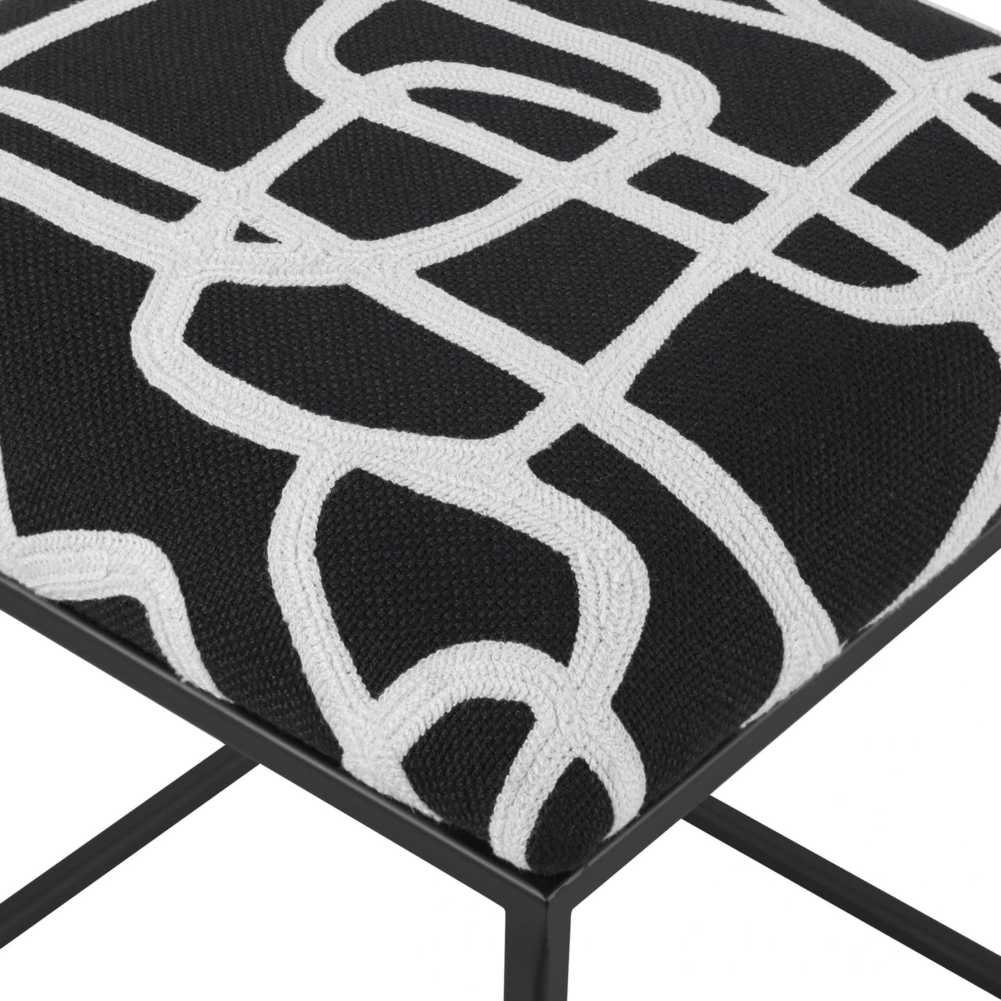 003 SI-1923676 | Additional Silo | Twists and Turns Accent Stool by Uttermost in matte black. Made from iron, mdf, foam, polyester in a modern style.