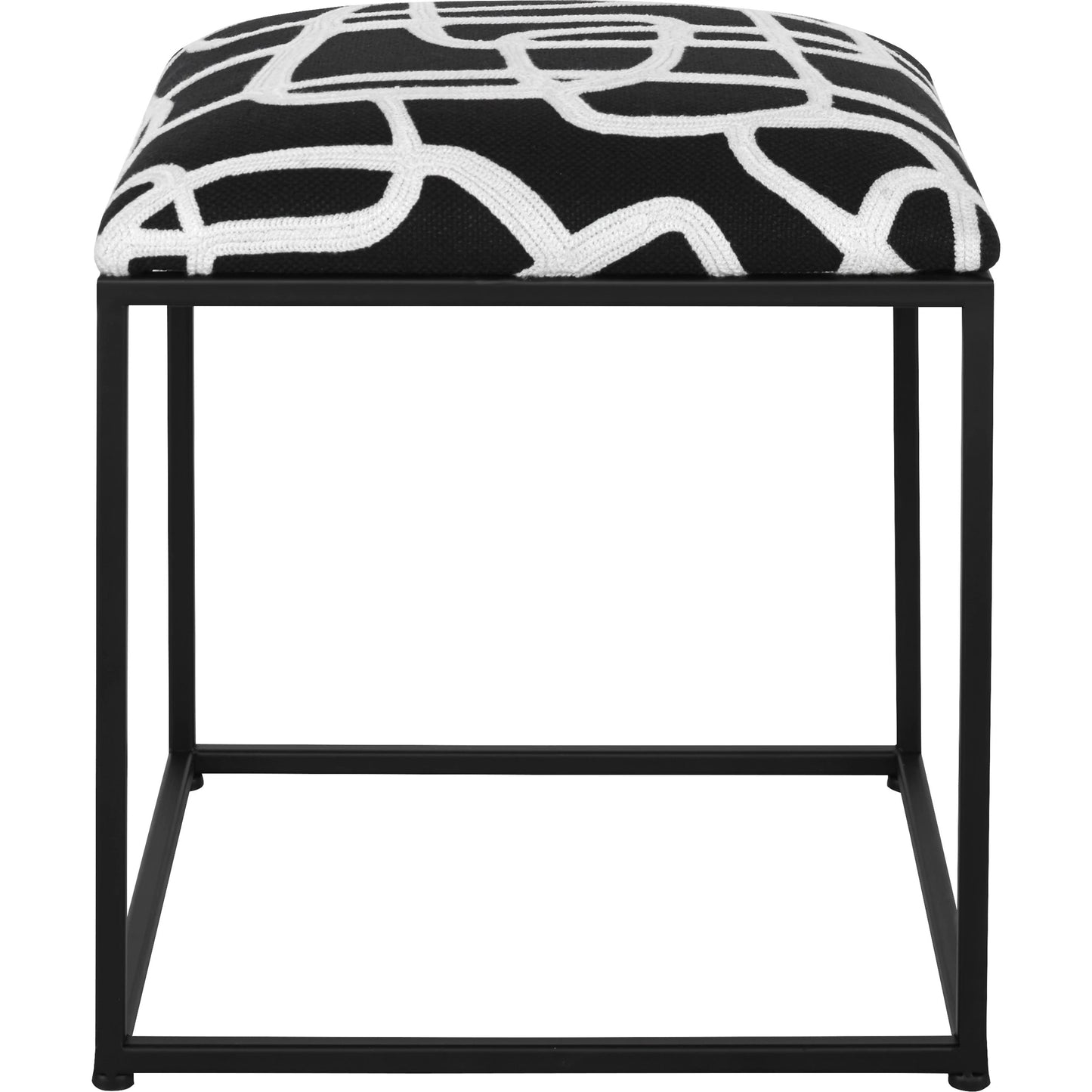 002 SI-1923676 | Additional Silo | Twists and Turns Accent Stool by Uttermost in matte black. Made from iron, mdf, foam, polyester in a modern style.
