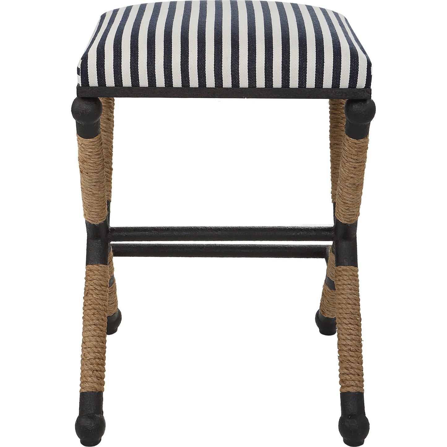 006 SI-1923688 | Additional Silo | Braddock Counter Stool by Uttermost in navy, cream and iron. Made from mdf, farbic, iron, foam, rope in a coastal style.