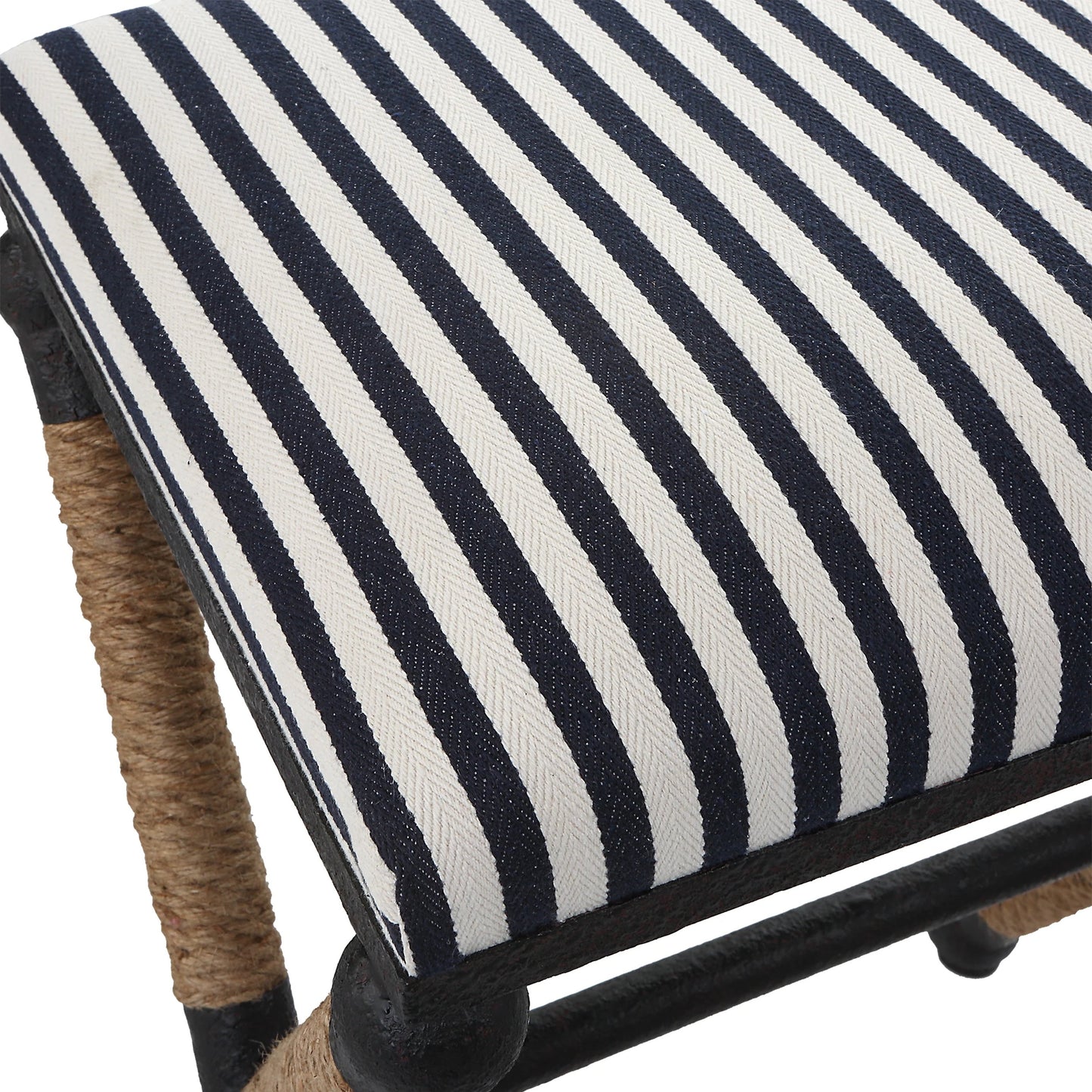 007 SI-1923688 | Additional Silo | Braddock Counter Stool by Uttermost in navy, cream and iron. Made from mdf, farbic, iron, foam, rope in a coastal style.