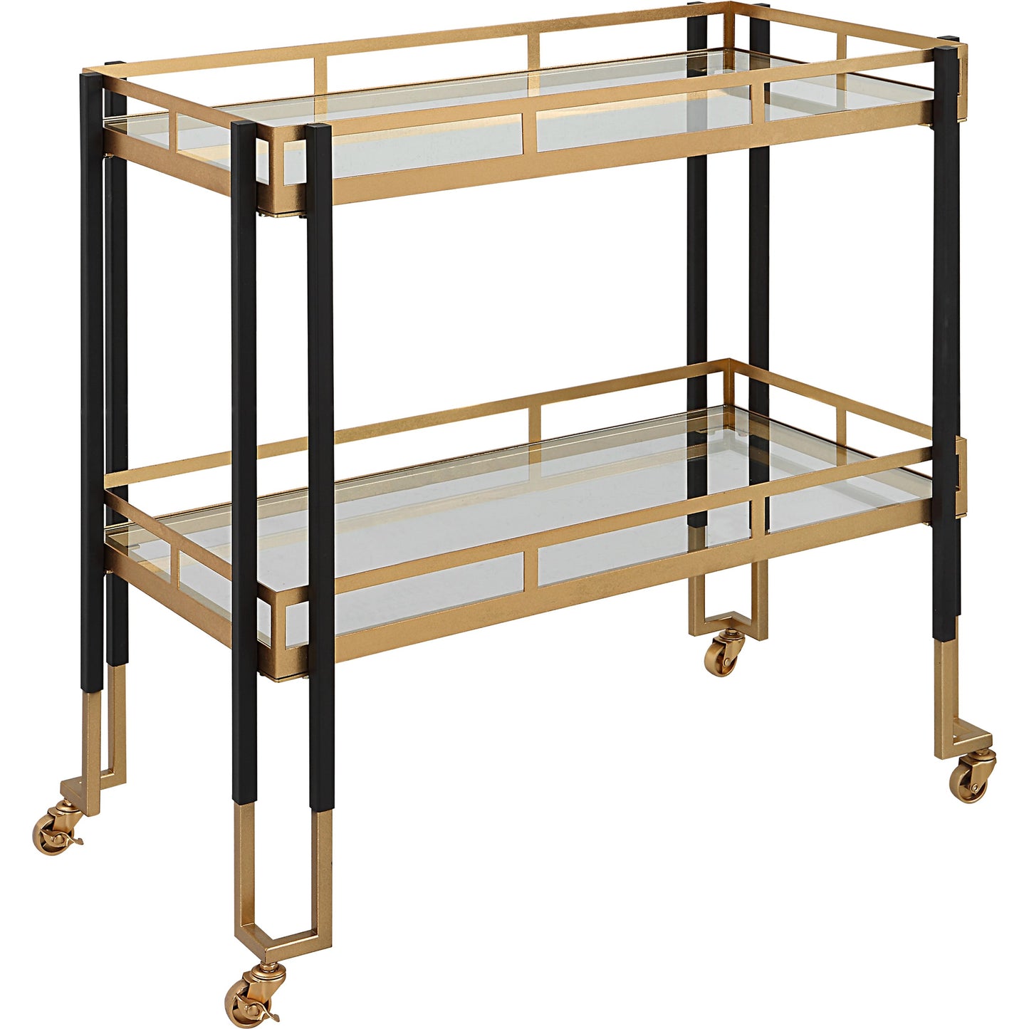 002 SI-1981344 | Additional Silo | Kentmore Bar Cart by Uttermost in matte black, brushed gold. Made from iron, tempered glass in a modern style.