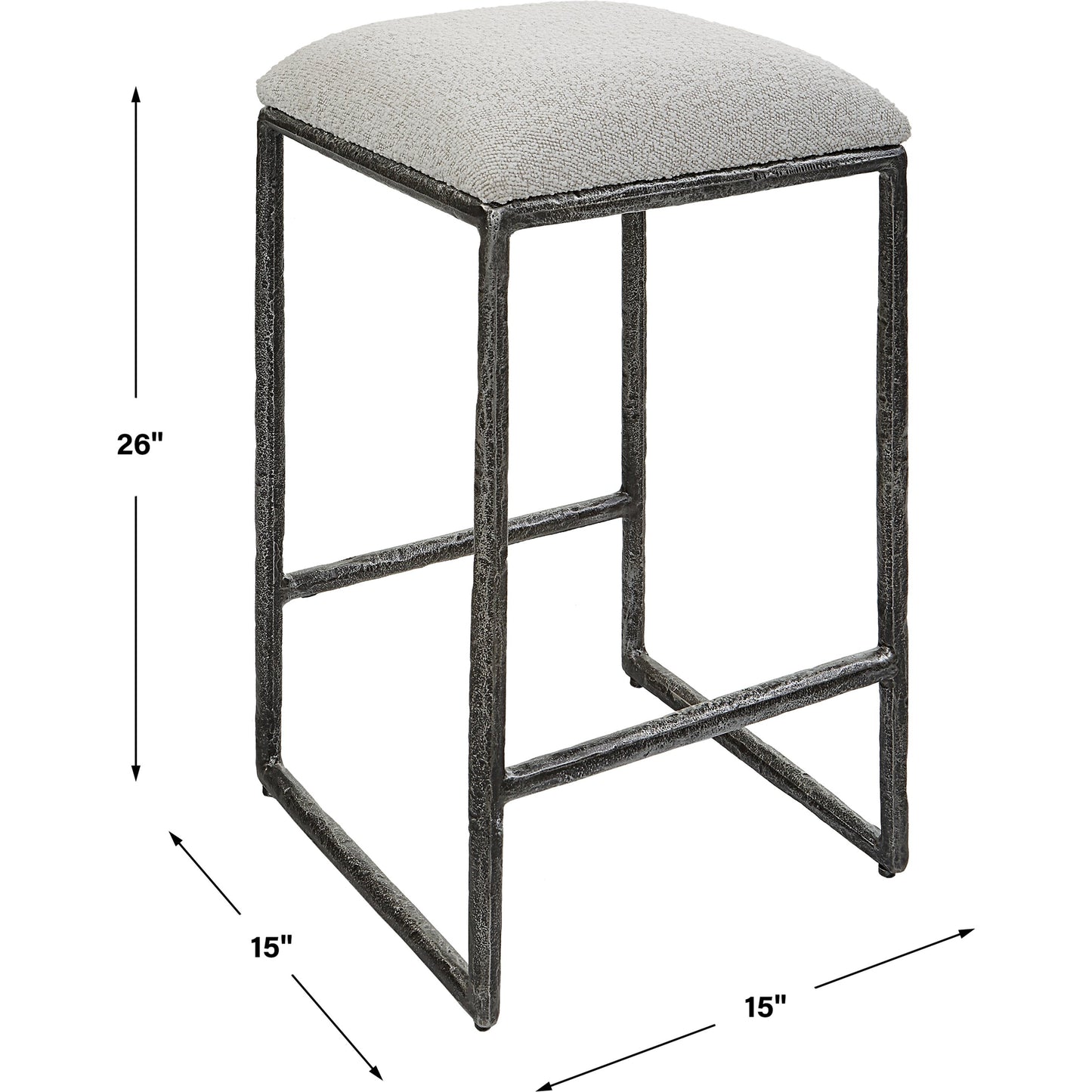 003 SI-1981307 | Additional Silo | Brisbane Counter Stool by Uttermost in ivory, gray and charcoal. Made from cast iron, mdf, foam, fabric in a modern style.